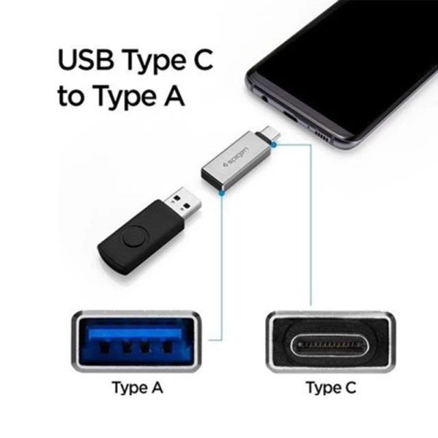 Адаптер Spigen Essential CA300 USB-C Male to USB-A Female Silver (000CA25553)