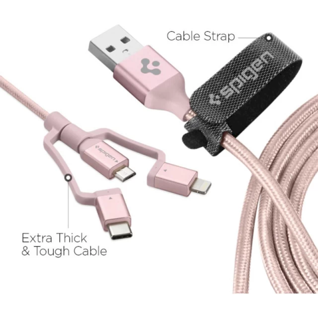 Кабель Spigen Essential C10i3 USB 2.0 to USB-C/Micro-USB/Lightning Gold (000CB23018)