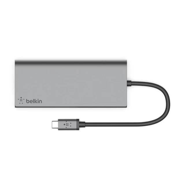 USB-хаб Belkin Type-C to USB-A 3.0 with HDMI Gigabit Ethernet Card-Reader and PD Space Gray (F4U092BTSGY)