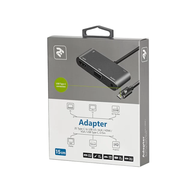 USB-хаб 2E USB Type-C to USB 3.0 with HDMI VGA AUX and Type-C (2E-W1408)