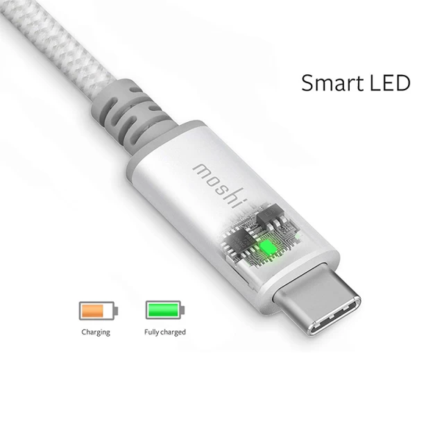 Кабель Moshi Integra USB-C to USB-C Cable with Smart LED Jet Silver 2 m (99MO084245)