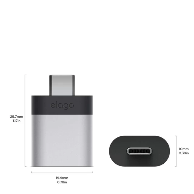 Адаптер Elago Mini Aluminum USB-C to USB-A Silver (2 Set) (EADP-ALUSBC-SL-2P)