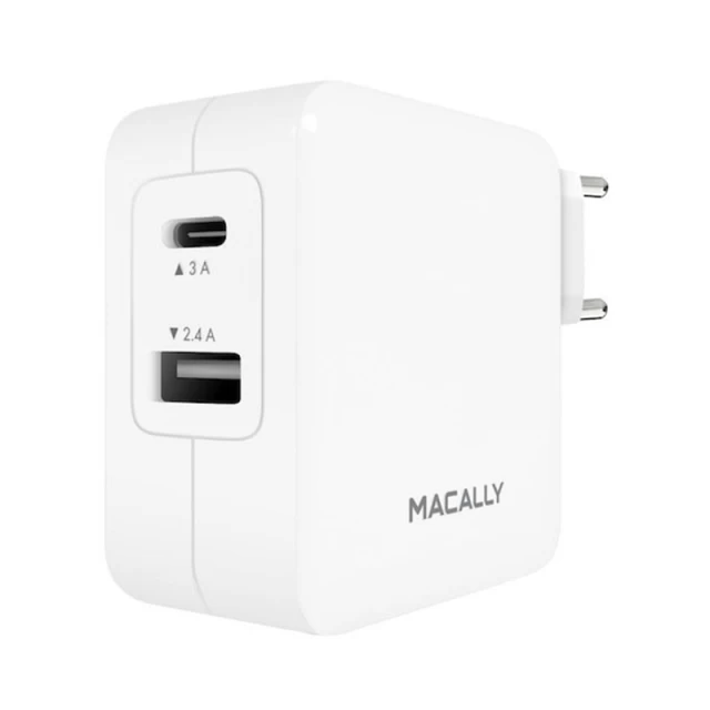 Сетевое зарядное устройство Macally 12W USB-C | USB-A White (HOME24UC-EU)