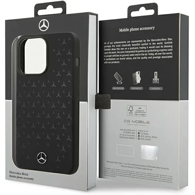 Чохол Mercedes Hardcase Silicone Stars Pattern для iPhone 15 Pro Black with MagSafe (MEHMP15LSIPBK)