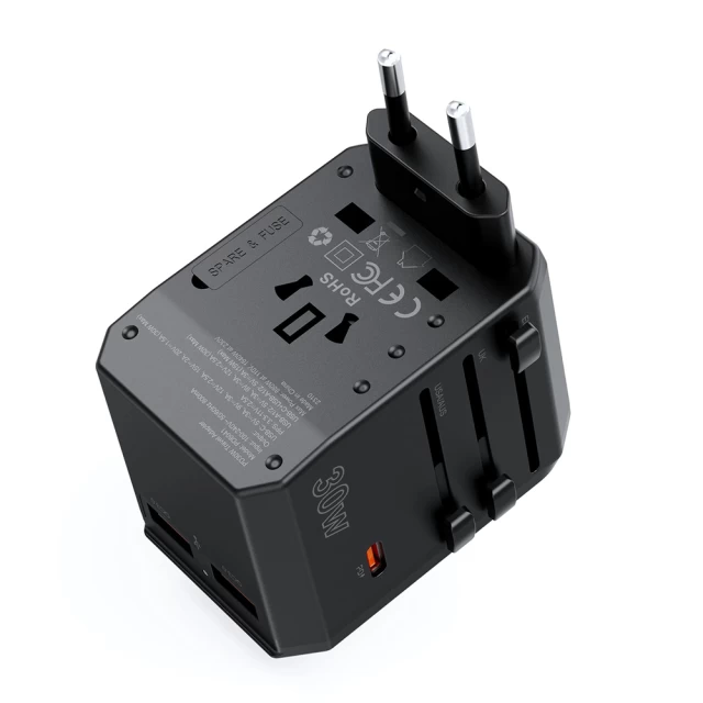 Сетевое зарядное устройство Choetech PD US | EU | UK | AU 30W 2xUSB-A | USB-C Black (PD6041)