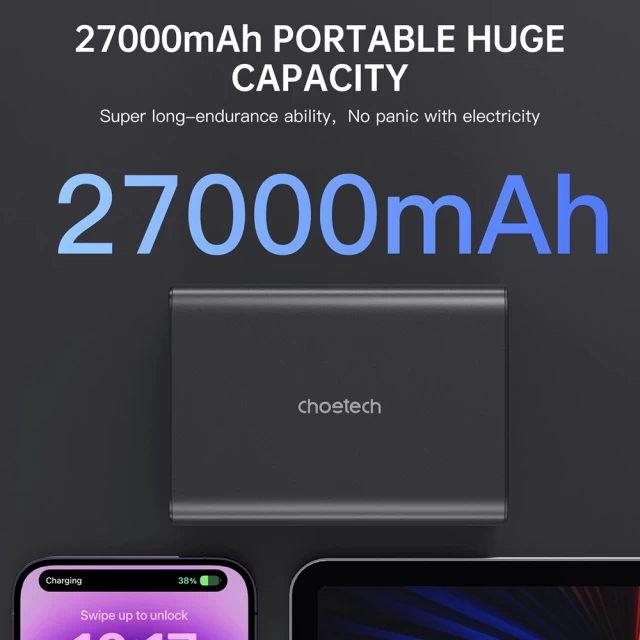 Портативное зарядное устройство Choetech 2xUSB-A | 2xUSB-C 22.5W 27000 mAh Black (B635BK)