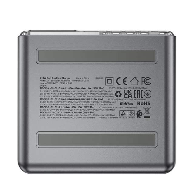Сетевое зарядное устройство Acefast GaN PD 218W 3xUSB-C | USB-A Grey (Z4)