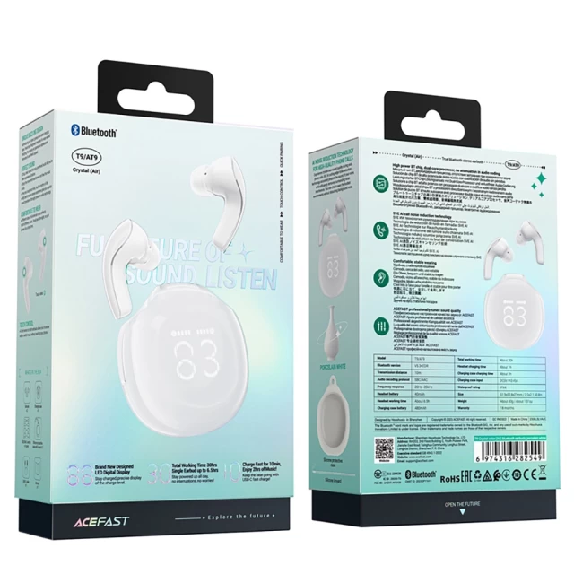 Бездротові навушники Acefast Earphones TWS Bluetooth 5.3 White (T9-white)