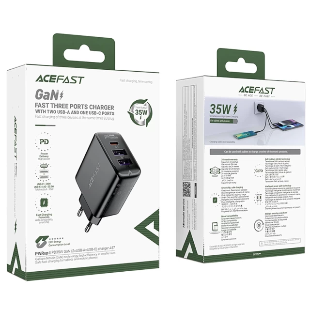 Сетевое зарядное устройство Acefast GaN PD 35W 2xUSB-A | USB-C Black (A57)