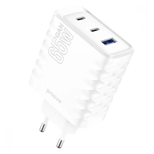 Мережевий зарядний пристрій Proove Speed Surge Gan 65W 2xUSB-C | USB-A White (WCSS60120002)