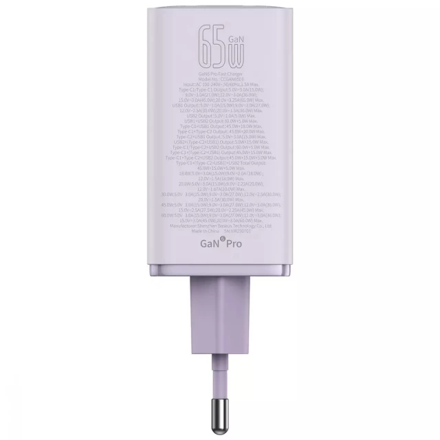 Мережевий зарядний пристрій Baseus GaN6 Pro Fast Charger 65W 2xUSB-C | 2xUSB-A Purple (55281)