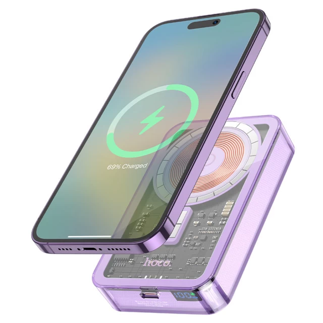 Портативное зарядное устройство HOCO Q14A Ice Crystal Magnetic 10000 mAh PD 20W Purple with MagSafe (6942007612135)