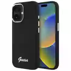 Чехол Guess Silicone Script Metal Logo & Frame для iPhone 16 Black (GUHCP16SSMBSLK)