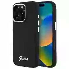 Чехол Guess Silicone Script Metal Logo & Frame для iPhone 16 Pro Black (GUHCP16LSMBSLK)