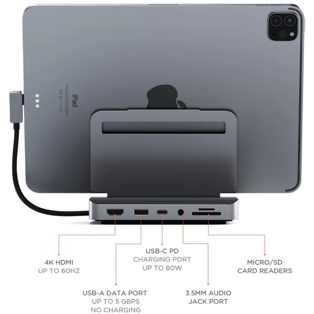 Док-станція USB-хаб Satechi Aluminum Stand Hub Space Grey for iPad Pro (ST-TCSHIPM)
