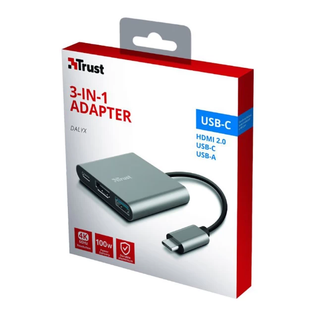 USB-хаб Trust Dalyx Aluminium 3-in-1 Multiport USB-C Gray (23772_TRUST)
