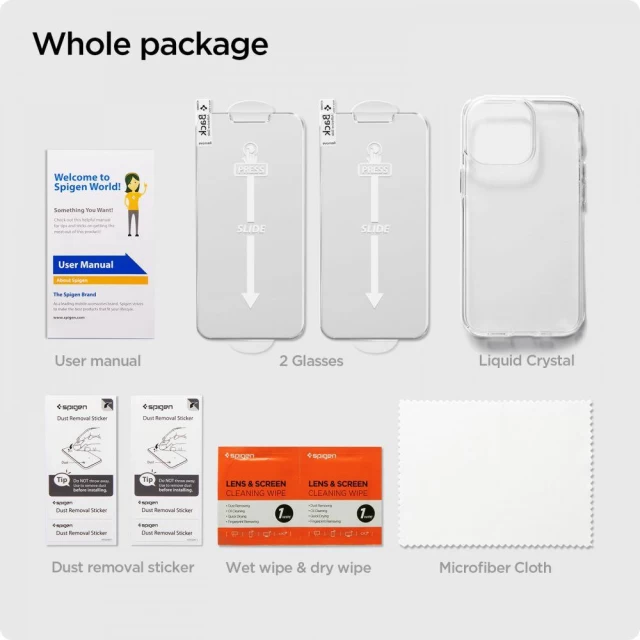 Чехол и защитное стекло Spigen для iPhone 13 Crystal Pack Transparent (2 Pack) (ACS03638)
