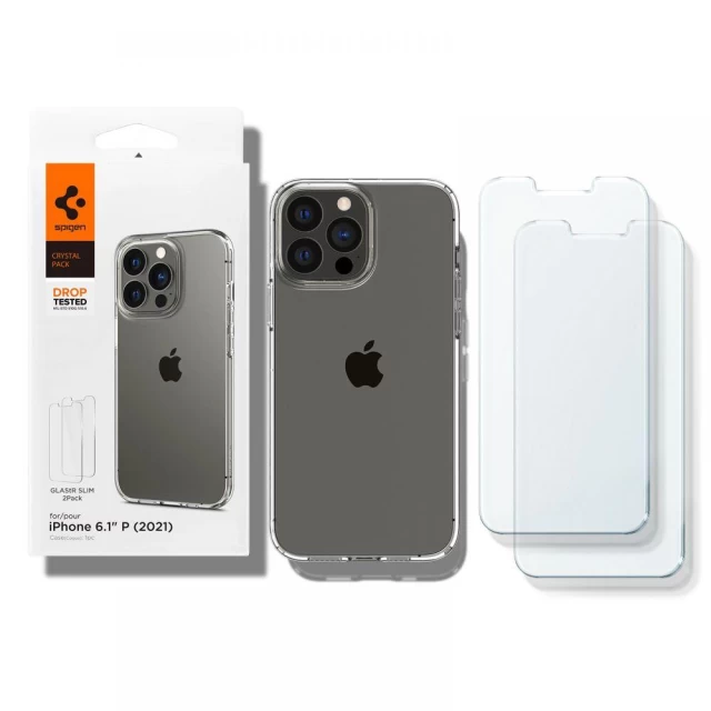 Чохол та захисне скло Spigen для iPhone 13 Pro Crystal Pack Transparent (2 Pack) (ACS03637)