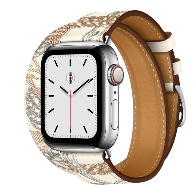 Ремінець Upex Double Tour для Apple Watch 49 | 45 | 44 | 42 mm Blanc Allover Print Swift Leather