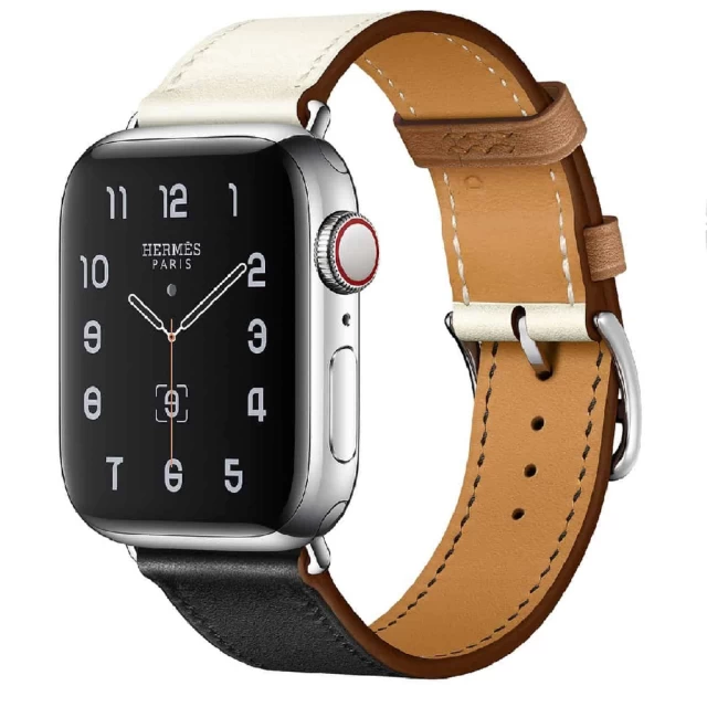 Ремінець Upex Single Tour для Apple Watch 49 | 45 | 44 | 42 mm Noir/Blanc/Gold Swift Leather