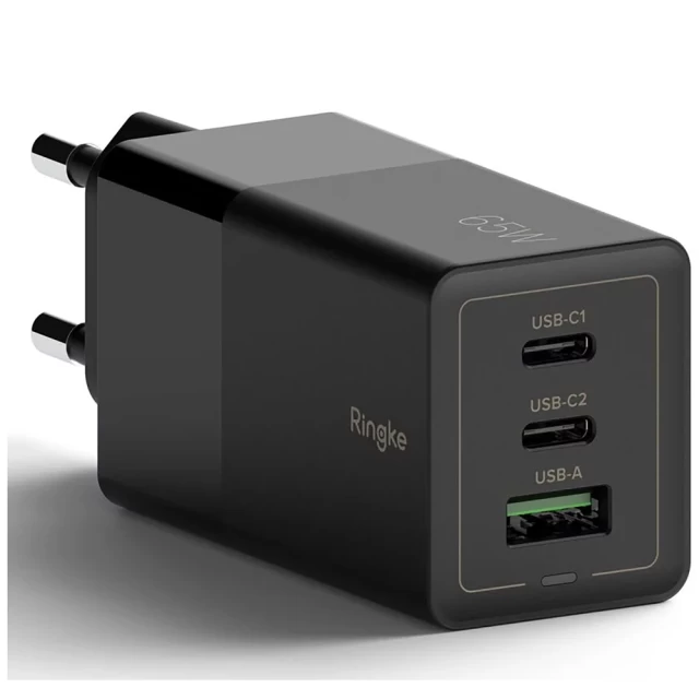 Мережевий зарядний пристрій Ringke 65W 2xUSB-C | USB-A Black (8809848209338)