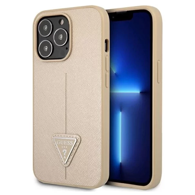 Чохол Guess Saffiano Triangle Logo для iPhone 13 Pro Max Beige (GUHCP13XPSATLE)