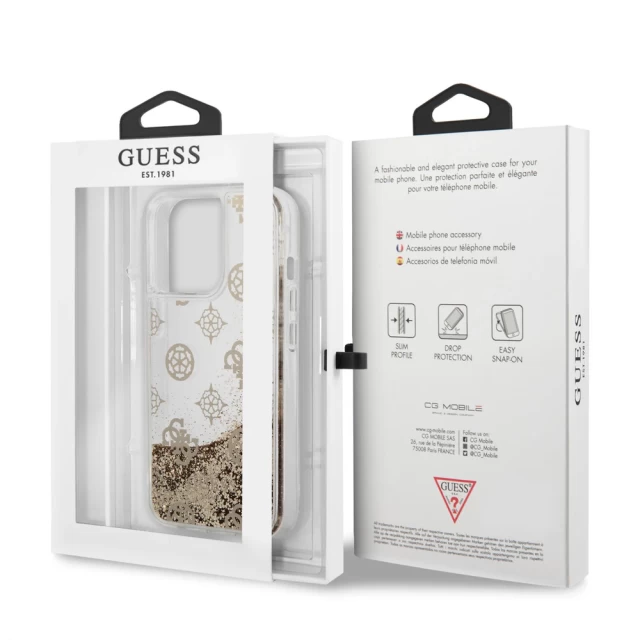 Чехол Guess Peony Liquid Glitter для iPhone 13 Pro Max Gold (GUHCP13XLGPEGO)