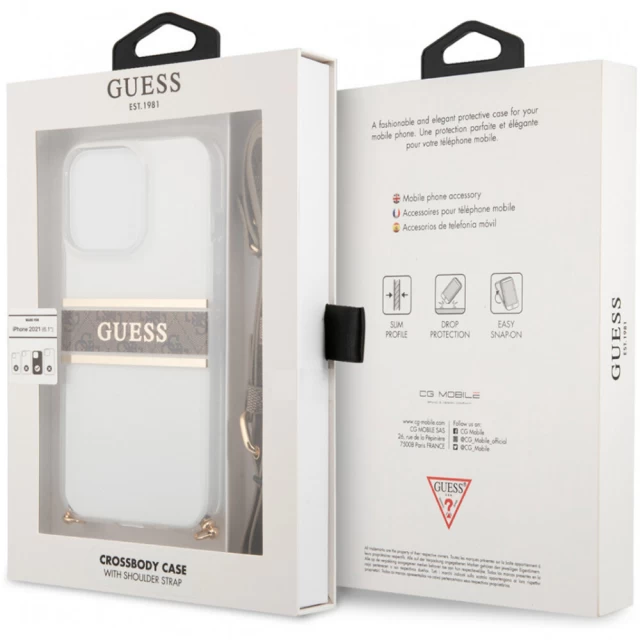 Чехол Guess Strap Gold Chain для iPhone 13 Pro Clear (GUHCP13LKC4GBGO)