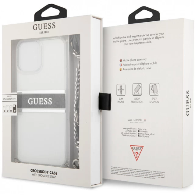 Чохол Guess 4G Strap Silver Chain для iPhone 13 Pro Max Clear (GUHCP13XKC4GBSI)