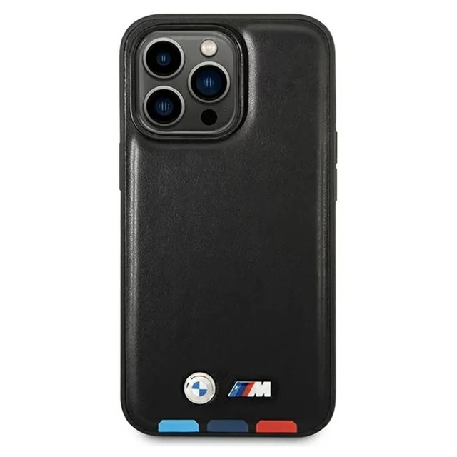 Чохол BMW для iPhone 14 Pro Leather Stamp Tricolor Black with MagSafe (BMHMP14L22PTDK)