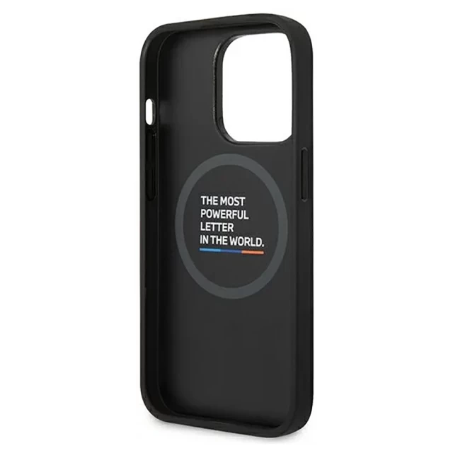 Чохол BMW для iPhone 14 Pro Leather Stamp Tricolor Black with MagSafe (BMHMP14L22PTDK)