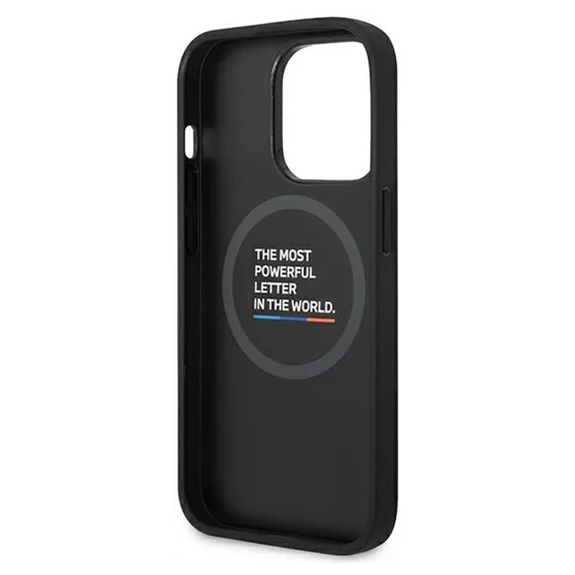 Чехол BMW для iPhone 14 Pro Leather Stamp Tricolor Black with MagSafe (BMHMP14L22PTDK)