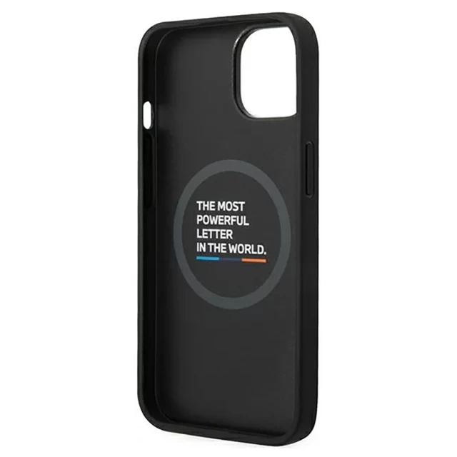 Чехол BMW для iPhone 14 Leather Stamp Tricolor Black with MagSafe (BMHMP14S22PTDK)