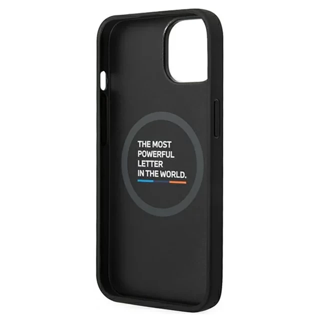 Чохол BMW для iPhone 14 Leather Stamp Tricolor Black with MagSafe (BMHMP14S22PTDK)