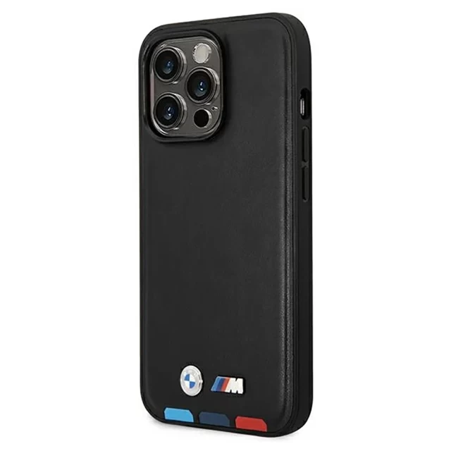 Чехол BMW для iPhone 14 Pro Max Leather Stamp Tricolor Black with MagSafe (BMHMP14X22PTDK)