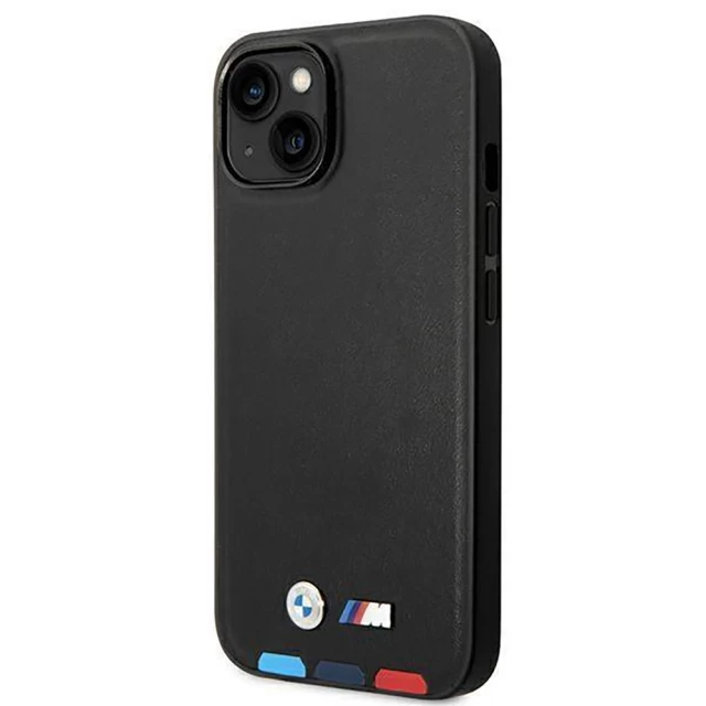 Чехол BMW для iPhone 14 Leather Stamp Tricolor Black (BMHCP14S22PTDK)