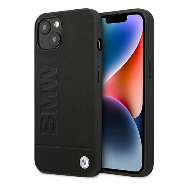 Чехол BMW для iPhone 14 Leather Stamp Black (BMHCP14SSLLBK)