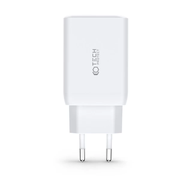 Мережевий зарядний пристрій Tech-Protect 65W 2xUSB-C | USB-A White (9490713937150)