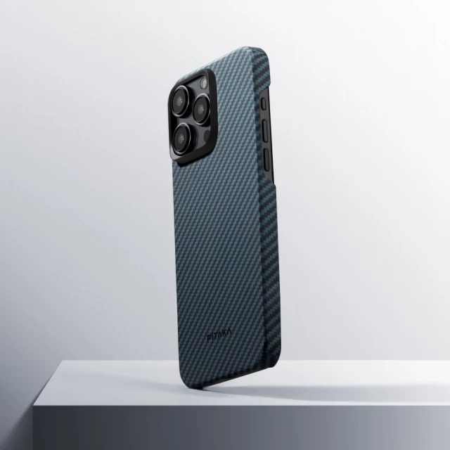 Чехол Pitaka MagEZ Case 4 Twill 1500D для iPhone 15 Pro Max Black Blue with MagSafe (KI1508PM)