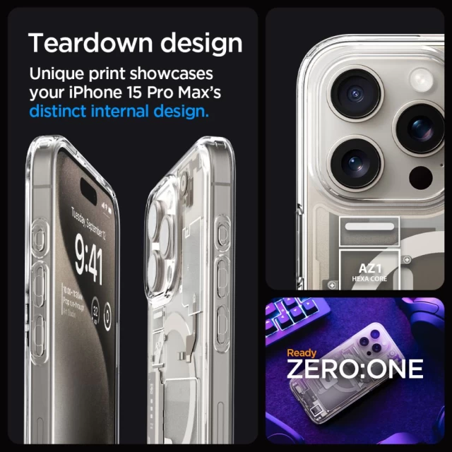 Чехол Spigen Ultra Hybrid для iPhone 15 Pro Max Zero One Natural Titanium with MagSafe (ACS07211)