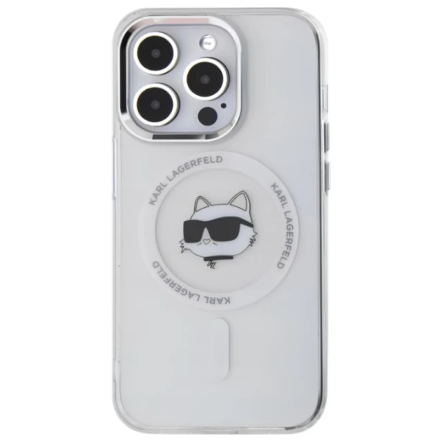 Чехол Karl Lagerfeld IML Metal Choupette Head для iPhone 13 Pro White with MagSafe (KLHMP13LHLSCHH)