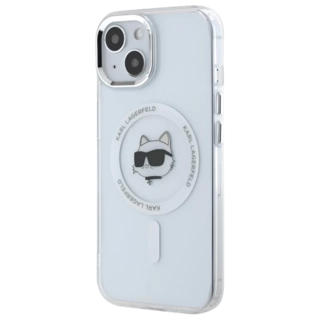 Чехол Karl Lagerfeld IML Metal Choupette Head для iPhone 15 Plus White with MagSafe (KLHMP15MHLSCHH)