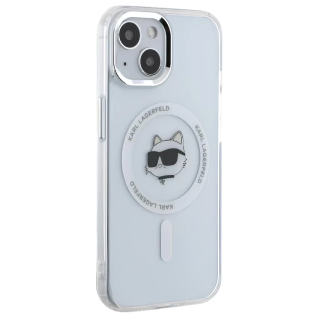 Чехол Karl Lagerfeld IML Metal Choupette Head для iPhone 15 Plus White with MagSafe (KLHMP15MHLSCHH)