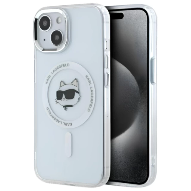 Чехол Karl Lagerfeld IML Metal Choupette Head для iPhone 15 Plus White with MagSafe (KLHMP15MHLSCHH)