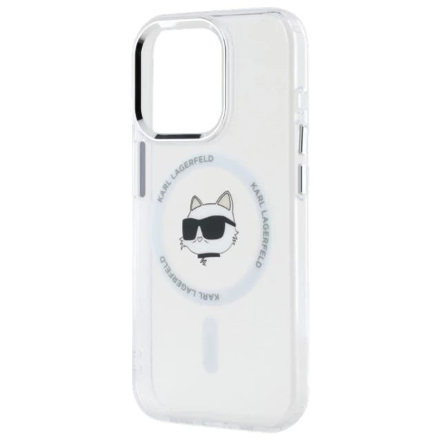 Чохол Karl Lagerfeld IML Metal Choupette Head для iPhone 15 Pro White with MagSafe (KLHMP15LHLSCHH)