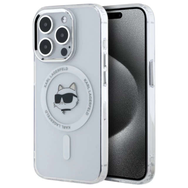 Чохол Karl Lagerfeld IML Metal Choupette Head для iPhone 15 Pro White with MagSafe (KLHMP15LHLSCHH)