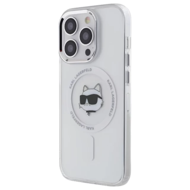 Чехол Karl Lagerfeld IML Metal Choupette Head для iPhone 14 Pro White with MagSafe (KLHMP14LHLSCHH)