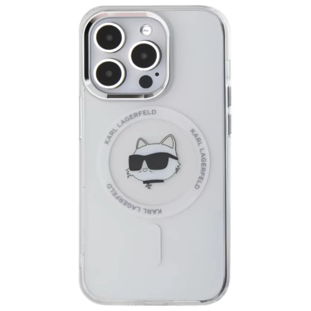 Чехол Karl Lagerfeld IML Metal Choupette Head для iPhone 14 Pro White with MagSafe (KLHMP14LHLSCHH)