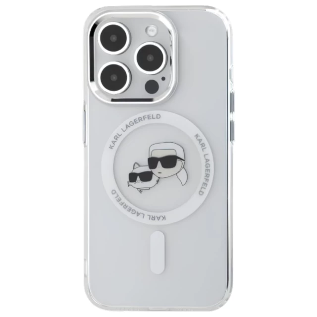 Чохол Karl Lagerfeld IML Metal Karl & Choupette Head для iPhone 15 Pro Max White with MagSafe (KLHMP15XHLSKCH)