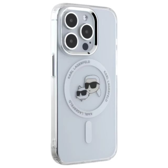 Чохол Karl Lagerfeld IML Metal Karl & Choupette Head для iPhone 15 Pro Max White with MagSafe (KLHMP15XHLSKCH)